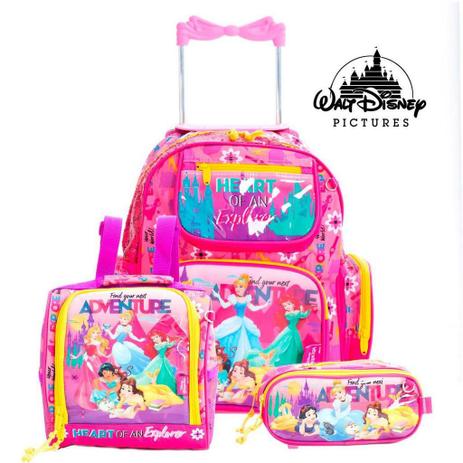 Kit Mochila Infantil Escolar Com Rodinhas Princesas - Mochila escolar Menor preço em Kit Mochila Infantil Escolar Com Rodinhas Princesas - Mochila escolar