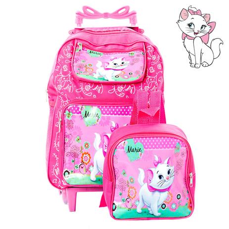 Kit Mochila Infantil Escolar Com Rodinhas Gata Marie