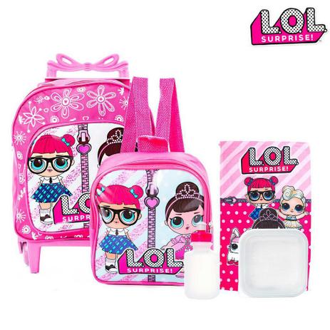 Kit Mochila Infantil Escolar Lol Boneca Surprise Com Rodinhas - Outras marcas Menor preço em Kit Mochila Infantil Escolar Lol Boneca Surprise Com Rodinhas - Outras marcas