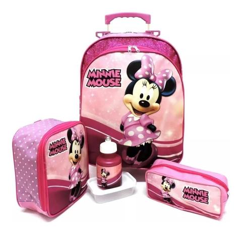 Kit Mochila Infantil Escolar Minnie Glitter Rodinhas M F5 - proprio Menor preço em Kit Mochila Infantil Escolar Minnie Glitter Rodinhas M F5 - proprio