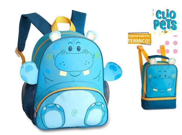 Kit Mochila Infantil + Lancheira de Animais Pets Hipopótamo - Clio Pets Menor preço em Kit Mochila Infantil + Lancheira de Animais Pets Hipopótamo - Clio Pets