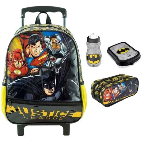 Kit Mochila Infantil Liga Da Justiça Rodinha Tam Grande Carrinho Escolar - Xeryus Menor preço em Kit Mochila Infantil Liga Da Justiça Rodinha Tam Grande Carrinho Escolar - Xeryus