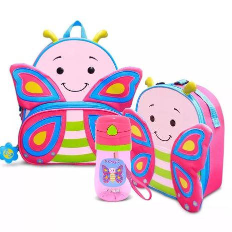 Kit Mochila+Lancheira+Copo Lets go Borboleta - Comtac Menor preço em Kit Mochila+Lancheira+Copo Lets go Borboleta - Comtac