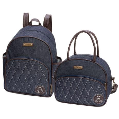 Kit Mochila Maternidade com Bolsa M Jeans Poema Azul Marinho - Hug Baby Menor preço em Kit Mochila Maternidade com Bolsa M Jeans Poema Azul Marinho - Hug Baby