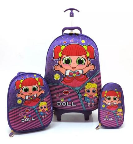Kit Mochila Rodinha Lancheira Estojo G Lol Doll 3d Roxo - Vozz - Material  Escolar - Magazine Luiza