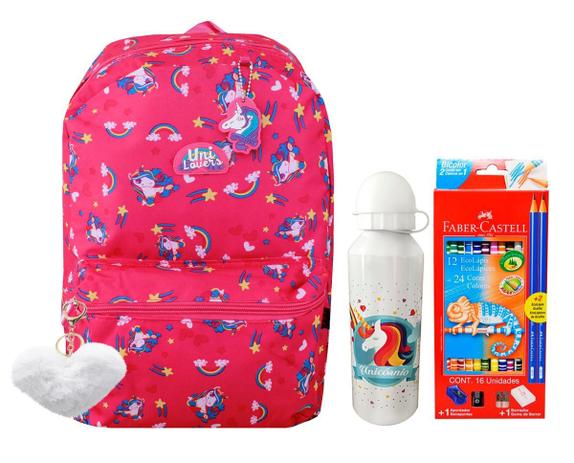 Kit Mochila Unicornio Escolar Menina Juvenil M3469 Rosa - Uni lovers Menor preço em Kit Mochila Unicornio Escolar Menina Juvenil M3469 Rosa - Uni lovers