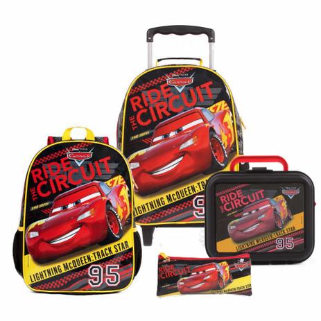 Kit Mochilete c/rodinhas, Mochila Grande, lancheira e estojo Carros Dermiwil Menor preço em Kit Mochilete c/rodinhas, Mochila Grande, lancheira e estojo Carros Dermiwil