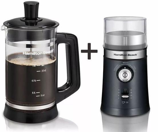 Kit Moedor de Café + Cafeteira Prensa Francesa Hamilton Beach 127V Menor preço em Kit Moedor de Café + Cafeteira Prensa Francesa Hamilton Beach 127V