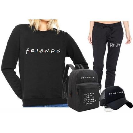 Kit Moletom Gola Careca Redonda + Calça Moletom + Mochila + Boné Série Tv Friends Preto - Smart Stamp Menor preço em Kit Moletom Gola Careca Redonda + Calça Moletom + Mochila + Boné Série Tv Friends Preto - Smart Stamp