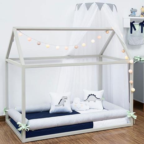Kit Montessoriano Mini Cama 5 Peças Percal 300 Fios Rolinho Estampado Cinza e Marinho - Aime Menor preço em Kit Montessoriano Mini Cama 5 Peças Percal 300 Fios Rolinho Estampado Cinza e Marinho - Aime
