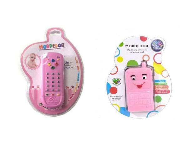 Kit Mordedor Controle Remoto e Celular ROSA - VILATOY Menor preço em Kit Mordedor Controle Remoto e Celular ROSA - VILATOY