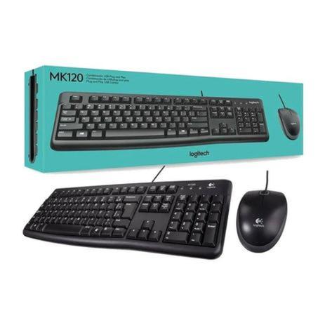 Kit Mouse e Teclado Logitech MK120 USB Com Fio Preto ABNT2 Menor preço em Kit Mouse e Teclado Logitech MK120 USB Com Fio Preto ABNT2