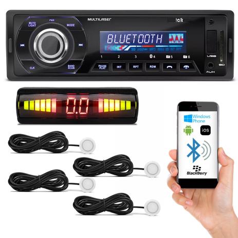 Kit MP3 Player Automotivo Multilaser Talk P3214 Bluetooth USB SD + Sensor de Estacionamento Branco - Prime Menor preço em Kit MP3 Player Automotivo Multilaser Talk P3214 Bluetooth USB SD + Sensor de Estacionamento Branco - Prime