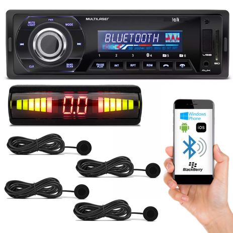 Kit MP3 Player Automotivo Multilaser Talk P3214 Bluetooth USB SD + Sensor de Estacionamento Preto - Prime Menor preço em Kit MP3 Player Automotivo Multilaser Talk P3214 Bluetooth USB SD + Sensor de Estacionamento Preto - Prime