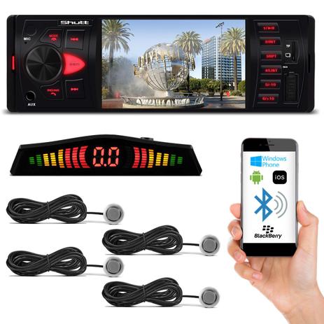 Kit MP5 Player Shutt Los Angeles 1 Din 4 Pol Bluetooth USB MP4 MP3 FM + Sensor de Ré 4 Pontos Prata Menor preço em Kit MP5 Player Shutt Los Angeles 1 Din 4 Pol Bluetooth USB MP4 MP3 FM + Sensor de Ré 4 Pontos Prata