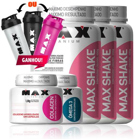 Kit Mulher 3x Max Shake + Omega 3 + Colageno - Max Titanium Menor preço em Kit Mulher 3x Max Shake + Omega 3 + Colageno - Max Titanium