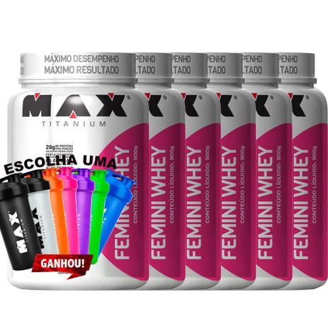 Kit Mulher Femini Whey 900g + Coqueteleira - Max Titanium Menor preço em Kit Mulher Femini Whey 900g + Coqueteleira - Max Titanium