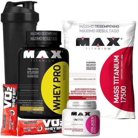 Kit Mulher Feminino para Aumentar Ganhar Peso - Whey Proten 1kg Concentrado Puro Hipercalorico Colag - Max titanium Menor preço em Kit Mulher Feminino para Aumentar Ganhar Peso - Whey Proten 1kg Concentrado Puro Hipercalorico Colag - Max titanium