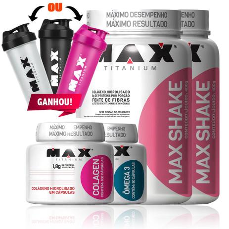 Kit Mulher Omega 3 + Colageno + Shake Max Titanium Menor preço em Kit Mulher Omega 3 + Colageno + Shake Max Titanium