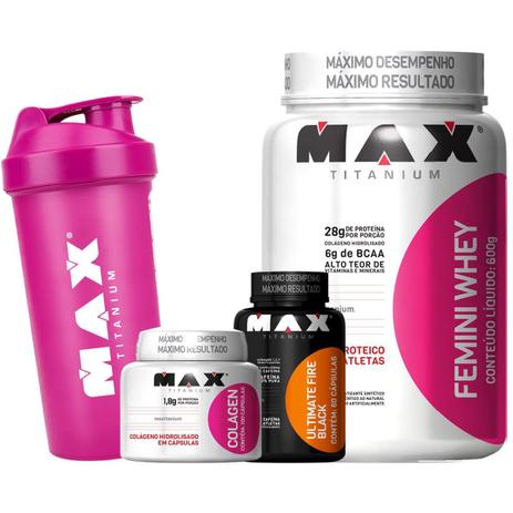 Kit Mulher Whey Protein + Termogênico + Colágeno Max - Max titanium Menor preço em Kit Mulher Whey Protein + Termogênico + Colágeno Max - Max titanium