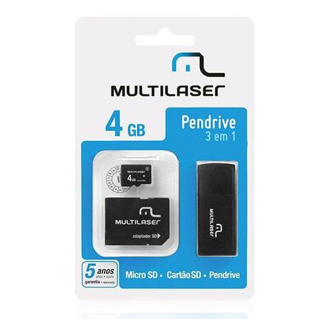 Kit Multilaser Pen Drive 3 em 1 Multilaser Micro SD 4 GB Adaptador e Leitor de Catão Mc057 Menor preço em Kit Multilaser Pen Drive 3 em 1 Multilaser Micro SD 4 GB Adaptador e Leitor de Catão Mc057