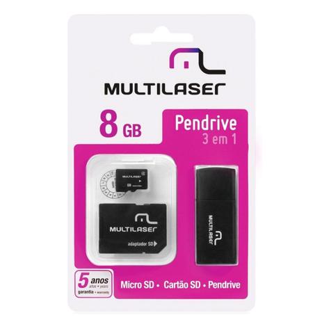 Kit Multilaser Pen Drive 3 em 1 Multilaser Micro SD 8 GB Adaptador e Leitor de Cartão MC058 Menor preço em Kit Multilaser Pen Drive 3 em 1 Multilaser Micro SD 8 GB Adaptador e Leitor de Cartão MC058
