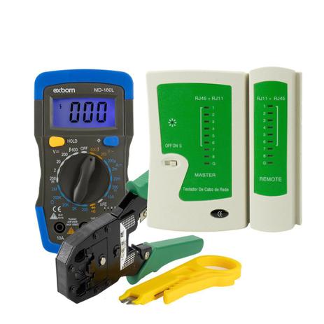 KIT Multímetro Digital MD-180L + Testador Cabo de Rede + Alicate Crimpador e Decapador RJ45 e RJ11 - Apolum Menor preço em KIT Multímetro Digital MD-180L + Testador Cabo de Rede + Alicate Crimpador e Decapador RJ45 e RJ11 - Apolum