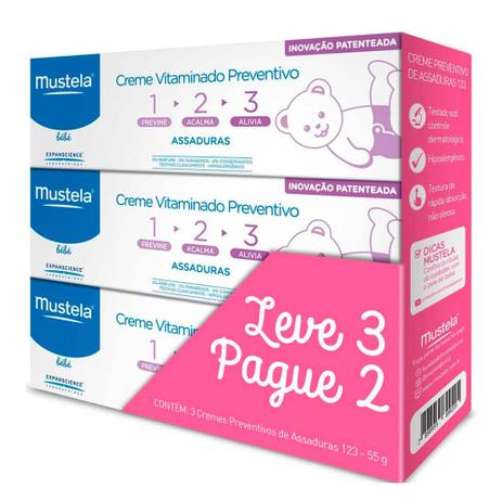 Kit Mustela Creme Vitaminado Contra Assaduras 123 55g 3 Unidades Menor preço em Kit Mustela Creme Vitaminado Contra Assaduras 123 55g 3 Unidades