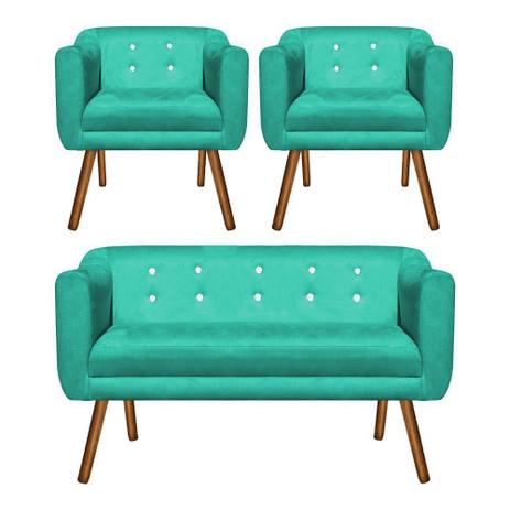 Kit Namoradeira 2 Lugares e 02 Poltronas Julia Suede Verde Tiffany com Strass - D'Rossi Menor preço em Kit Namoradeira 2 Lugares e 02 Poltronas Julia Suede Verde Tiffany com Strass - D'Rossi