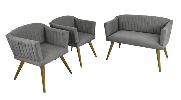 Kit Namoradeira Sofá + 02 Poltrona Cadeira Decorativa Para Sala Quarto Decoração Amanda - Sued Cinza - Nanda decora é boa?