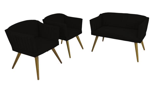 Kit Namoradeira Sofá + 02 Poltrona Cadeira Decorativa Para Sala Quarto Decoração Amanda - Sued Preto - Di menezes decor Menor preço em Kit Namoradeira Sofá + 02 Poltrona Cadeira Decorativa Para Sala Quarto Decoração Amanda - Sued Preto - Di menezes decor