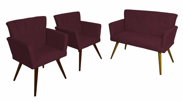 Kit Namoradeira Sofá + 02 Poltrona Decorativa Suzi Pés Palito - Sued Marsala - Nanda decor é boa?
