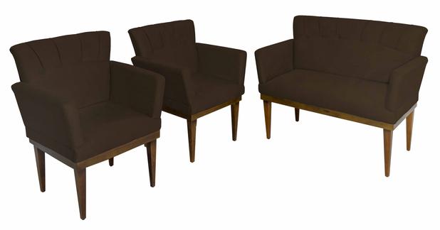 Kit Namoradeira Sofá + 02 Poltronas Decorativa Suzi Base Madeira - Sued Marrom - Nanda decor é boa?