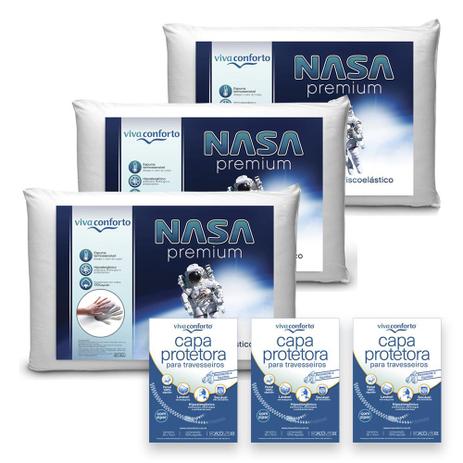 Kit Nasa Viva Conforto - 3 Travesseiros Altura 10cm + 3 Capas Protetoras Menor preço em Kit Nasa Viva Conforto - 3 Travesseiros Altura 10cm + 3 Capas Protetoras