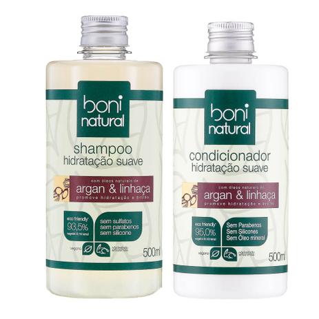 Kit Natural com Shampoo e Condicionador Hidratação Suave Argan e Linhaça - Boni Natural Menor preço em Kit Natural com Shampoo e Condicionador Hidratação Suave Argan e Linhaça - Boni Natural