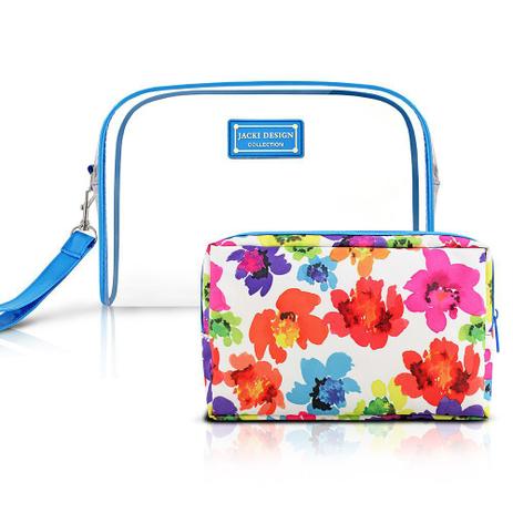 Kit Necessaire Aquarela Grande - 2 peças - Jacki Design Azul Menor preço em Kit Necessaire Aquarela Grande - 2 peças - Jacki Design Azul