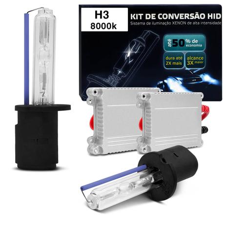 Kit New Xênon Completo H3 8000K 35W 12V Tonalidade Azulada com Reator Anti Flicker Plug And Play - Na tela Menor preço em Kit New Xênon Completo H3 8000K 35W 12V Tonalidade Azulada com Reator Anti Flicker Plug And Play - Na tela