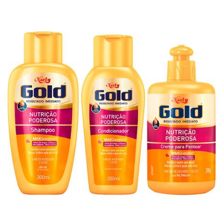 Kit Niely Gold Nutrição Poderosa - Shampoo + Condicionador + Creme de Pentear Menor preço em Kit Niely Gold Nutrição Poderosa - Shampoo + Condicionador + Creme de Pentear