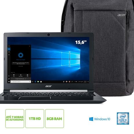 Kit: Notebook Acer A515-51-51UX Intel Core i5-7200U 8GB RAM 1TB HD 15.6” HD Windows 10 + Mochila Acer é boa?