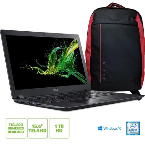 Kit: Notebook Acer Aspire 3 A315-53-34Y4 Intel Core i3-8130U 4GB RAM HD 1TB 15.6” HD Windows 10 + Mochila para Notebook Acer Nitro 15.6” Menor preço em Kit: Notebook Acer Aspire 3 A315-53-34Y4 Intel Core i3-8130U 4GB RAM HD 1TB 15.6” HD Windows 10 + Mochila para Notebook Acer Nitro 15.6”
