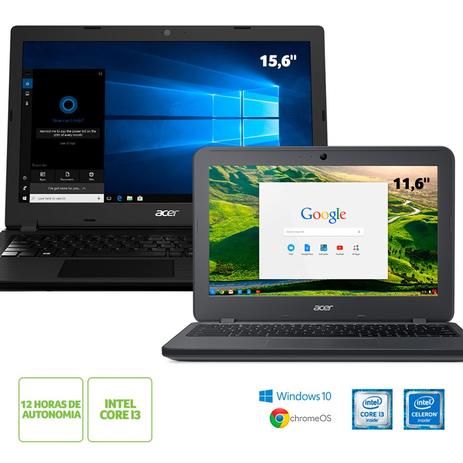 Kit:Notebook Acer Aspire A315-53-32U4 Intel Core i3-7020U + Chromebook Acer C731-C9DA Intel Celeron Menor preço em Kit:Notebook Acer Aspire A315-53-32U4 Intel Core i3-7020U + Chromebook Acer C731-C9DA Intel Celeron