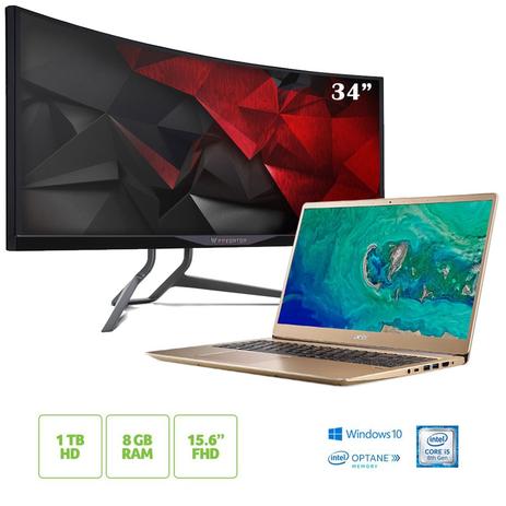 Kit:Notebook Acer Swift SF315-52-58DU Core i5 8GB+16GB Optane 1TB HD 15.6+Monitor Gamer Predator X34 Menor preço em Kit:Notebook Acer Swift SF315-52-58DU Core i5 8GB+16GB Optane 1TB HD 15.6+Monitor Gamer Predator X34