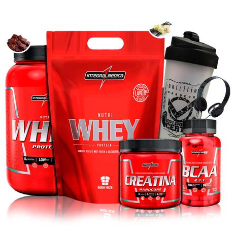 Kit Nutri Whey 1,8kg e 907g + Creatina + Bcaa + Coq + Fone - Integralmedica Menor preço em Kit Nutri Whey 1,8kg e 907g + Creatina + Bcaa + Coq + Fone - Integralmedica