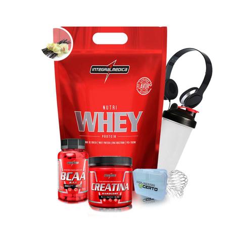 Kit Nutri Whey 907g + Amino BCAA 2:1:1 90 Cápsulas + Creatina Hardcore 150g + Coqueteleira + Fone + Porta Cápsulas - IntegralMedica Menor preço em Kit Nutri Whey 907g + Amino BCAA 2:1:1 90 Cápsulas + Creatina Hardcore 150g + Coqueteleira + Fone + Porta Cápsulas - IntegralMedica