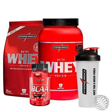 Kit Nutri Whey 907g Baunilha + Refil+ BCAA 90 cáps + Coque - Integralmédica - Integralmedica Menor preço em Kit Nutri Whey 907g Baunilha + Refil+ BCAA 90 cáps + Coque - Integralmédica - Integralmedica