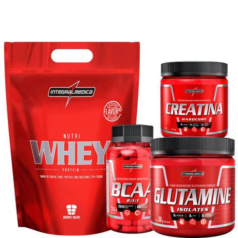 Kit Nutri Whey Morango 1.8KG + BCAA + Creatina + Glutamina - K-fit Menor preço em Kit Nutri Whey Morango 1.8KG + BCAA + Creatina + Glutamina - K-fit