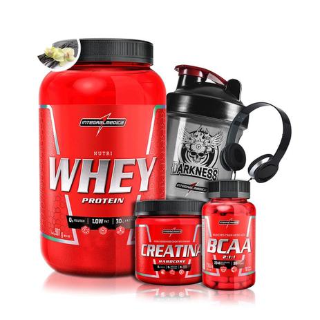 KIt Nutri Whey Refil 907 + Amino BCAA 2:1:1 90 Cápsulas + Creatina Hardcore 150g + Coqueteleira + Fone + Porta Cápsulas - IntegralMedica Menor preço em KIt Nutri Whey Refil 907 + Amino BCAA 2:1:1 90 Cápsulas + Creatina Hardcore 150g + Coqueteleira + Fone + Porta Cápsulas - IntegralMedica