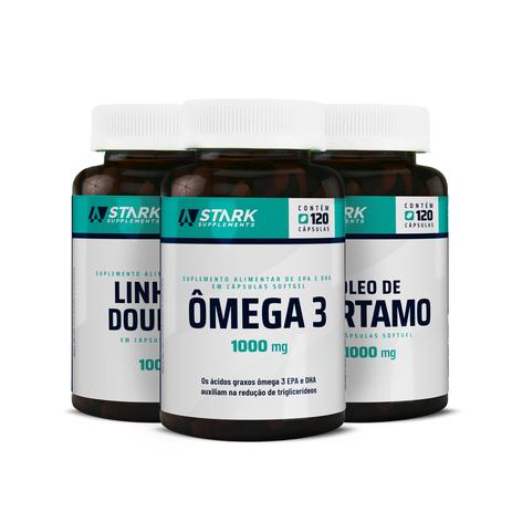Kit Óleo de Cártamo + Óleo de Linhaça Dourada + Ômega 3 - Stark supplements Menor preço em Kit Óleo de Cártamo + Óleo de Linhaça Dourada + Ômega 3 - Stark supplements