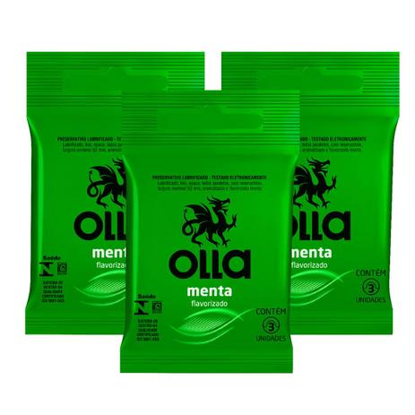 Kit Olla Preservativo Sabor Menta 3uni. Com 3 Packs Menor preço em Kit Olla Preservativo Sabor Menta 3uni. Com 3 Packs