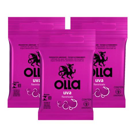 Kit Olla Preservativo Sabor Uva 3uni. Com 3 Packs Menor preço em Kit Olla Preservativo Sabor Uva 3uni. Com 3 Packs
